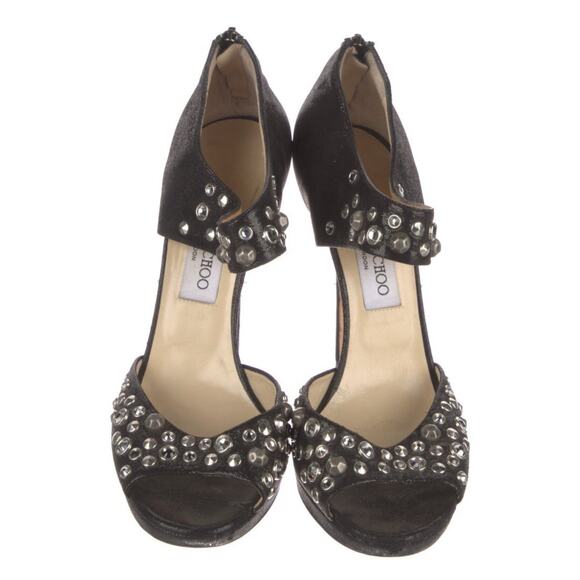 Jimmy Choo Black Studded Leather Bonnie Back Zip Platform Sandals Size EU 39.5 - Picture 2 of 5